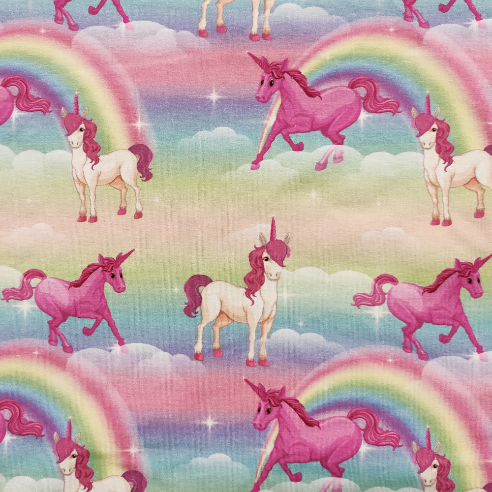 Jersey  motifs 145 cm - Licorne arc-en-ciel