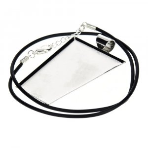 Pendentif mosaque 40 x 25 x 55 mm - trapze argent, bande noire