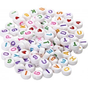 Perles lettres - Blanc/couleurs mlanges - 7 mm - env.