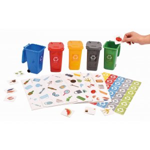 Jeu de recyclage avec 5 poubelles et fiches de tri