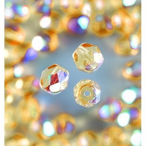 Perles de verre  facettes - topaze claire - rondes, chatoyantes