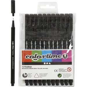 Marqueur Colortime Fineliner - noir - 12 pcs