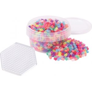 Perles en tube pailletes 1000 pcs, en pot avec assiette