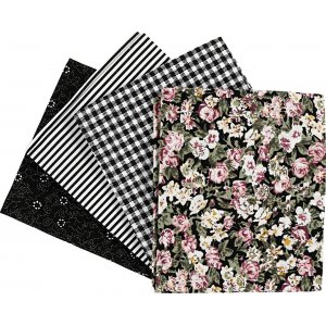 Tissu patchwork - noir - 4 pcs