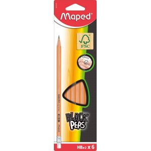 Maped - Crayon HB#2 avec pointe gomme, paquet de 6