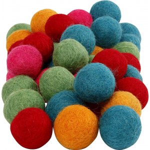 Perles de laine - couleurs vives - 64 pcs