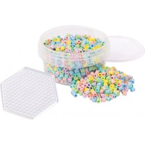 Perles en tube pastel 1000 pcs, dans un pot avec assiette