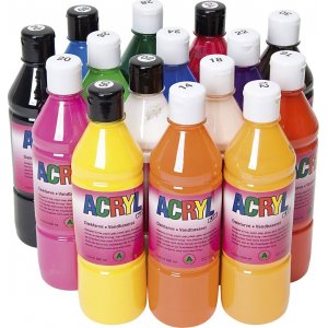 Peinture acrylique - couleurs primaires - 15x500 ml