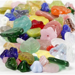 Perles en verre - couleurs mlanges - feuille - fleur - 60 g