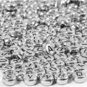 Perles lettres - argent - 7 mm - env.