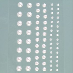 Demi-perles acryliques autocollantes 3 5 7 mm - perle blanche paquet de 72 rondes