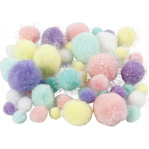 Pompons - couleurs pastel - paillettes - 62 g