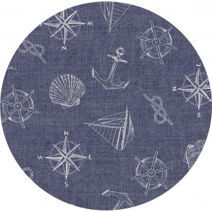 Toile cire PVC Ronde Maritime - Marine