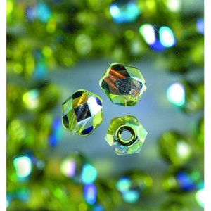 Perles de verre  facettes - olive - rondes, chatoyantes