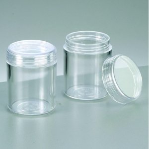 Rcipient en plastique  3,9 cm x 4,9 cm - rond transparent, couvercle  vis