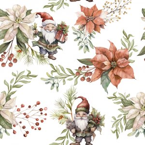 Jersey  motifs Pres Nol et poinsettias - Blanc