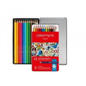 Coffret scolaire Caran d'Ache Crayons de couleur aquarellables Mtallis - 12 couleurs