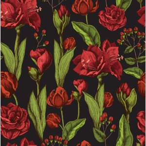 Jersey  motifs Amaryllis - Noir