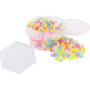 Perles en tube transparentes 1000 pcs, dans un pot avec assiette