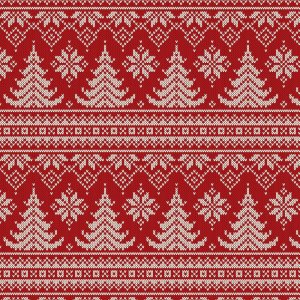 Tricot  motifs 150 cm - Sapins de Nol tricot rouge