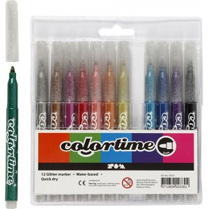 Marqueur Colortime Glitter - couleurs mlanges - 2 mm - 12 pcs