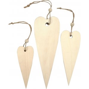 Dcorations en bois - coeur oblong - 3 pcs