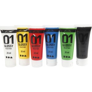 Peinture scolaire - Acrylique - couleurs standards - brillante - 6 x 20 ml