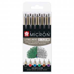 Ensemble Fineliner Pigma Micron - 6 stylos (Basic 01)