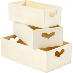 Bote de rangement avec poigne coeur - 3 pcs