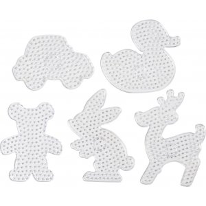 Assiettes perles - transparentes - ours en peluche - voiture - renne - canard et lapin - JUMBO - 5 pcs