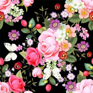 Jersey  motifs 145 cm - Roses - Violet/Noir