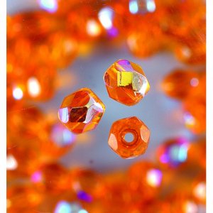 Perles de verre  facettes - orange - rondes, chatoyantes