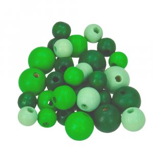 Perles en bois 8,10,12 mm - mlange vert 25 g taille mix