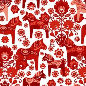 Tricot  motifs 150 cm - Cheval Dala rouge