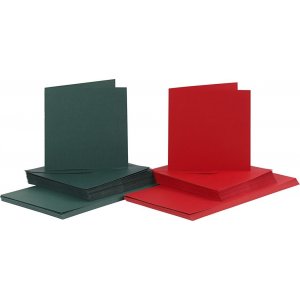 Cartes et enveloppes - vert et rouge 16 x 16 cm - 50 sets