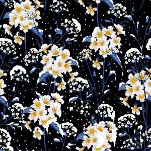 Tricot  motifs 150 cm - Fleur de neige noir