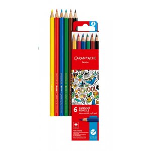 Coffret scolaire Caran d'Ache Crayons de couleur aquarellables - 6 couleurs