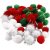 Pompons - vert - rouge - blanc - 48 pcs