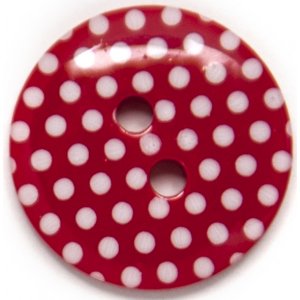 Bouton Rond 2 trous 15 mm 6pcs - Rouge  pois blancs