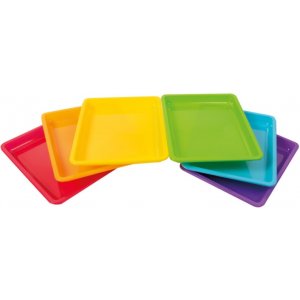 Plateau en plastique 28 x 22 x 3 cm, 6 couleurs, 12 pices