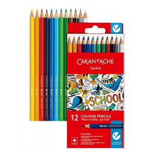 Coffret scolaire Caran d'Ache Crayons de couleur aquarellables - 12 couleurs