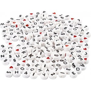 Perles lettres - noir/blanc - 7 mm - env.