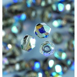 Perles de verre  facettes - grises - rondes, chatoyantes