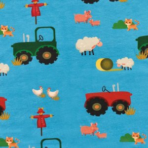 Jersey  motifs 145 cm - Farmer - bleu