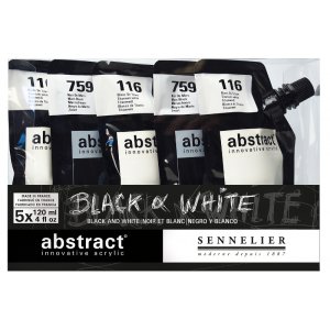 Set de peinture acrylique Sennelier Abstract - Noir&Blanc set 5 x 120ml