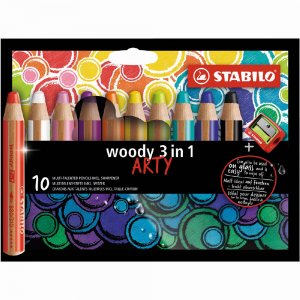 Crayons de couleur Woody Arty 3en1 avec taille-crayon - paquet de 10