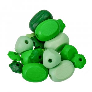 Perles en bois - mlange vert 30 pcs. mlange de couleurs et de formes