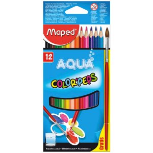 Coffret crayons de couleur - Maped - Color'peps Aqua 12 crayons + pinceau