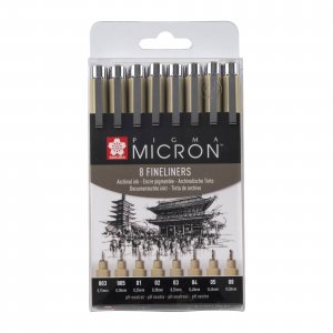 Ensemble Fineliner Pigma Micron - 8 stylos (003, 005, 01, 02, 03, 04, 05, 08)