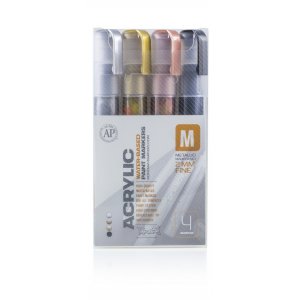 Ensemble de marqueurs acryliques Montana - 2 mm, 4 stylos - Mtallis